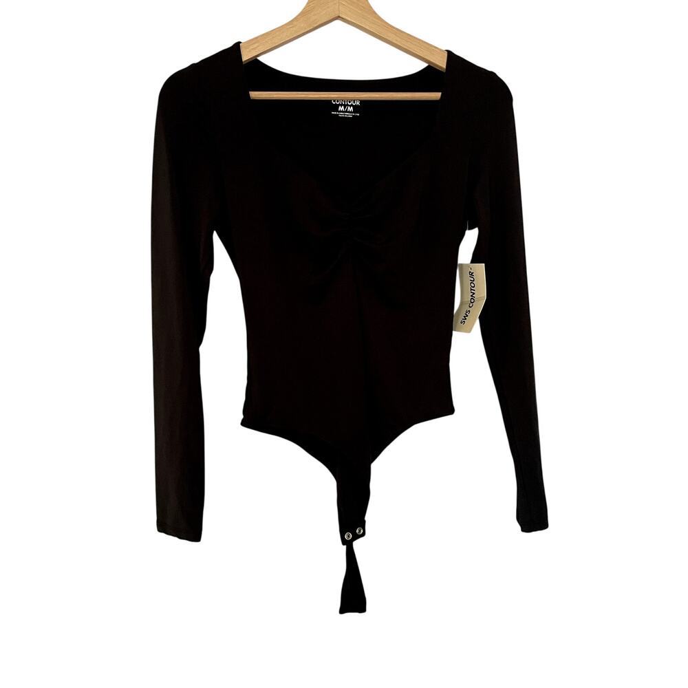 NWT SWS‎ Contour M black double lined sweetheart neckline bodysuit long sleeves